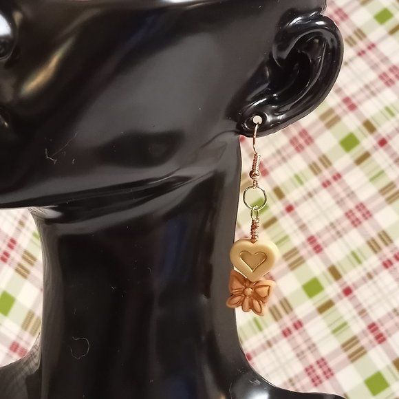 Steel Handmade Hand Crafted Heart & Bow Dangle Earrings Jewelry #54 - Picture 5 of 14